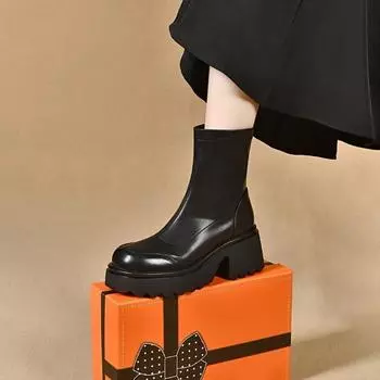 Сапоги с толстой подошвой, сапоги до середины голени 34 чёрный