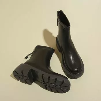 Сапоги с толстой подошвой, женские ботинки «Челси» в британском стиле, черные, с круглым носком, с утолщением, тонкие, тонкие сапоги 35 коричневый