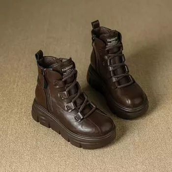 Сапоги с увеличенным голенищем, женские, осень-зима, новые, бархатные, 8 см, короткие, на платформе, ретро, универсальные, высокие, коричневые туфли на платформе 34