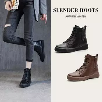 Сапоги с внутренней частью из коровьей кожи, увеличивающие рост, женские весенне-осенние модные короткие сапоги, рыцарские сапоги на толстой подошве 39 чёрный