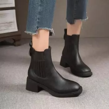 Сапоги телесного цвета с квадратной головкой, весна и осень 2024, новые узкие вязаные сапоги на высоком каблуке без застежек, удобные женские сапоги 35 чёрный