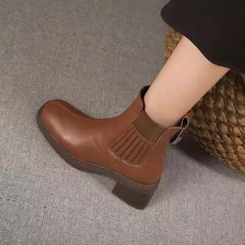 Сапоги телесного цвета с квадратной головкой, весна и осень 2024, новые узкие вязаные сапоги на высоком каблуке без застежек, удобные женские сапоги 35 чёрный