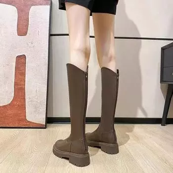 Сапоги, увеличивающие рост, высотой 8 см. Женские сапоги Muffin с толстой подошвой, высокие рыцарские сапоги с V-образным вырезом и маленьким внутренним носком. 35