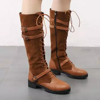Сапоги в римском стиле, высокие сапоги на квадратном каблуке, на молнии, короткие, плюшевые, зимние женские туфли, размер Botas Mujer ghn789 35 чёрный