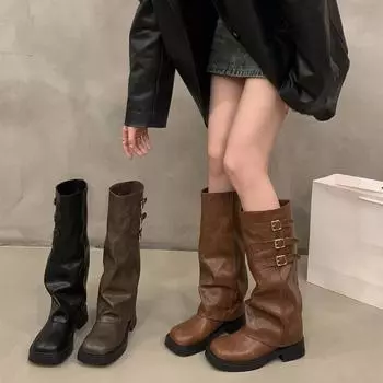 Сапоги в стиле ретро до колена, женская мода, женские длинные сапоги в стиле рыцаря, осенне-зимняя женская обувь 35 коричневый