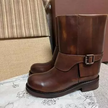 Сапоги в стиле вестерн-ковбой Сапоги на платформе Женские кожаные ретро-сапоги средней длины Ботинки Martin Короткие сапоги 35 коричневый