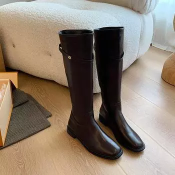 Сапоги Wellington с квадратным носком и толстым каблуком, длинные рыцарские сапоги, женские ретро-модные, удобные и универсальные, высокие, но тонкие, до колена, модные сапоги 35 чёрный