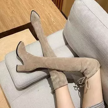 Сапоги выше колена для женщин на осень и зиму, узкие сапоги, высокие сапоги, сапоги на высоком каблуке, сапоги из бархата и эластичного материала 35