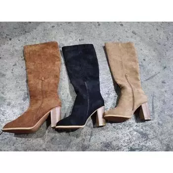 Сапоги выше колена для женщин Новая коллекция осень-зима Замшевые сапоги Женские длинные сапоги-трубы с боковой молнией 35 чёрный