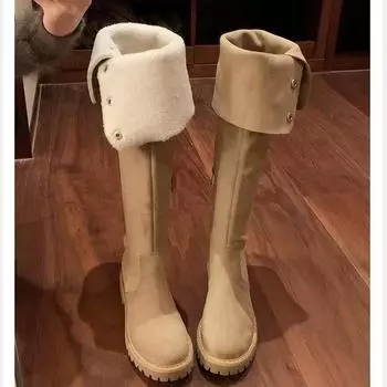 Сапоги выше колена на толстой подошве в стиле Су Иньинь из бархата - женские сапоги для зимы/осени 2024 года Hairy A8862, Size 36 чёрный