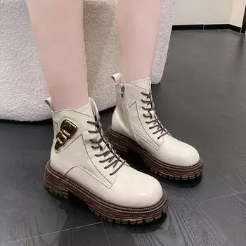 Сапоги Женщина Осень 2022 Новые поступления Модная обувь Женщины Платформа Ботины Британский стиль Дизайнер Ботильоны Ботильоны 35 чёрный