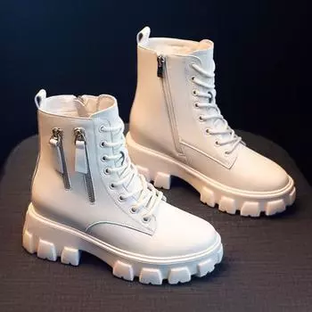 Сапоги Женская обувь Осенне-зимняя хлопковая обувь для снега Короткие сапоги на толстой подошве Кожаные ботинки 40 бежевый