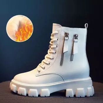 Сапоги Женская обувь Wild Plus Бархатные осенние и зимние зимние хлопковые туфли Короткие сапоги на толстой подошве 35 бежевый