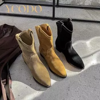 Сапоги Женские Ботильоны Натуральная Кожа Острые Ковбойские Сапоги 39 чёрный