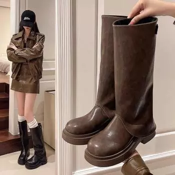 Сапоги женские модные и удобные колготки сапоги сапоги сапоги до колена рыцарские сапоги 35 коричневый