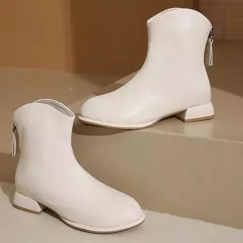 Сапоги женские новые распродажа зимние туфли молния сзади острый носок лодыжка мода резина рок низкий осень запатос 35 бежевый