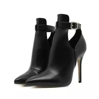Сапоги женские остроконечные с полой пряжкой на ремне на высоком каблуке сексуальные короткие сапоги Bottes Femme 35