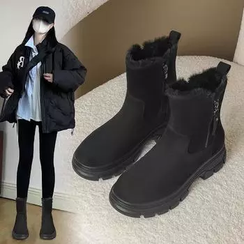 Сапоги ZHR Zeze Plus Velvet Long — толстая подошва, высокие, облегающие, теплый хлопок, осень/зима 2024 года для спорта и отдыха. 35