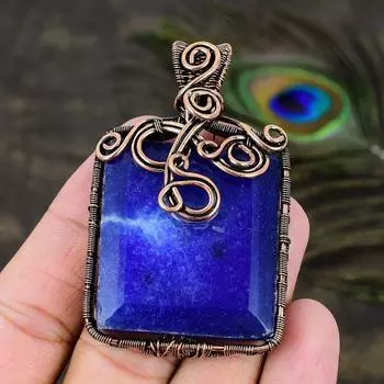 Sapphire Natural Gemstone Handmade Copper Wire Wrap Pendant 2.76 a9V77