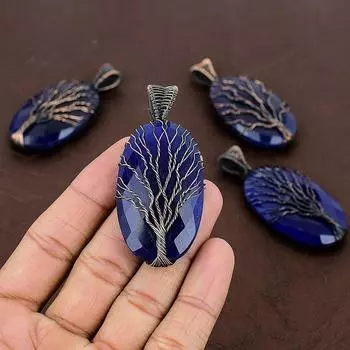 Sapphire Natural Gemstone Handmade Copper Wire Wrap Pendant 2.76 L0w94