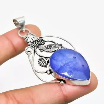 Сапфир(Смоделированный) Ювелирный кулон с драгоценным камнем 925 пробы, посеребренный, 2,46 дюйма 2.46 синий