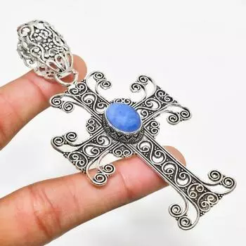 Сапфир(Смоделированный) Ювелирная подвеска с драгоценным камнем и серебряным покрытием 925 пробы 3,78 дюйма 3.78 синий