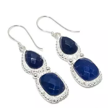 Sapphire(Simulated) Gemstone 925 Sterling Silver Jewelry Earring 2.36 o0y96