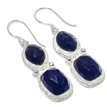 Sapphire(Simulated) Gemstone 925 Sterling Silver Jewelry Earring 2.21 G7z69