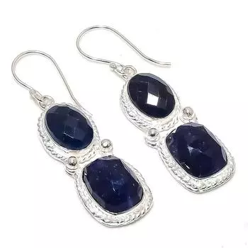 Sapphire(Simulated) Gemstone 925 Sterling Silver Jewelry Earring 2.25 e9D14