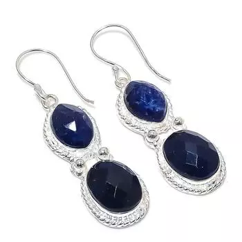 Серьги из стерлингового серебра 925 пробы с натуральным драгоценным камнем сапфиром 2,36 дюйма Z0n04