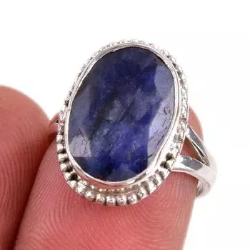 Sapphire(Simulated) Gemstone Handmade 925 Sterling Silver Jewelry Ring S.6 p4N62