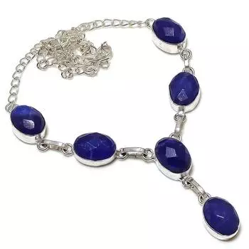Sapphire(Simulated) Gemstone Handmade Jewelry Necklace 18 t7y23