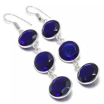 Sapphire(Simulated) Gemstone Handmade New Year Gift Jewelry Earring 2.76 I7q38
