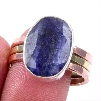 Sapphire(Simulated) Handmade 925 Sterling Silver Gift Two Tone Ring S.10US S2f83