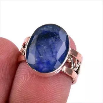 Sapphire(Simulated) Handmade 925 Sterling Silver Jewelry Two Tone Ring S.6 c6z26