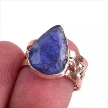 Sapphire(Simulated) Handmade 925 Sterling Silver Jewelry Two Tone Ring S.7 L5a89
