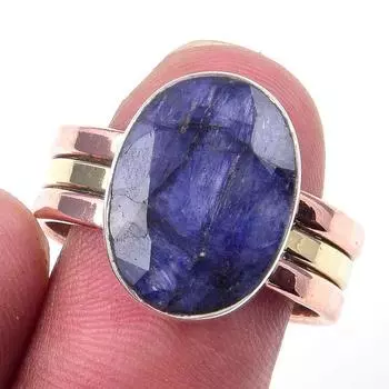 Sapphire(Simulated) Handmade 925 Sterling Silver Jewelry Two Tone Ring S.10 j4z02