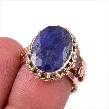 Sapphire(Simulated) Handmade 925 Sterling Silver Jewelry Two Tone Ring S.7 J7S47