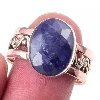 Sapphire(Simulated) Handmade 925 Sterling Silver Jewelry Two Tone Ring S.9 p1I51
