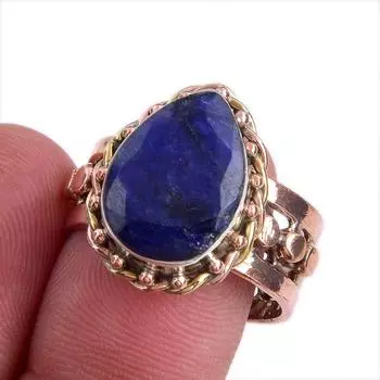 Sapphire(Simulated) Handmade 925 Sterling Silver Jewelry Two Tone Ring S.9 b4f12