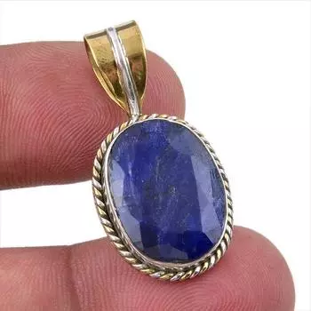 Sapphire(Simulated) Handmade 925 Sterling Silver Two Tone Pendant 1.50 C1W87