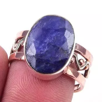 Sapphire(Simulated) Handmade 925 Sterling Silver TwoTone Gift Ring S.8.5 R9z60