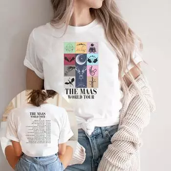 Сара Дж.. Футболка Maas Eras Tour Футболка Acotar Лицензированный товар Tog Sjm Cassian & Nesta Bat Boys Rhysand Azriel Футболка Velaris City M белый