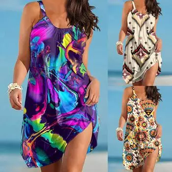 Сарафан без рукавов с круглым вырезом, на шнуровке, в стиле бохо, накидка больших размеров с ажурным принтом, летние платья Para Mujer для женщин 2025 S бежевый