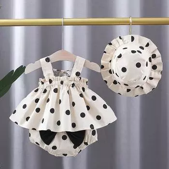 Сарафан с принтом Платье для малышей Платье без рукавов с бантом и шляпой 70 хаки