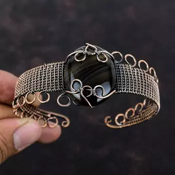 Сардоникс браслет-манжета, медная проволока, обернутая ювелирными изделиями, регулируемый браслет, драгоценный камень, браслет, медная проволока, обернутая ювелирными изделиями ручной работы для подарка
