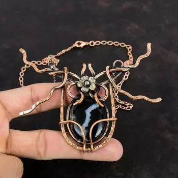 Сардоникс Ожерелье Медная проволока Обернутая Регулируемая Цепочка Ожерелье Античные Медные Ювелирные Изделия Элегантное Ожерелье Ручной Работы Ожерелье Из Драгоценного Камня Для Подарков