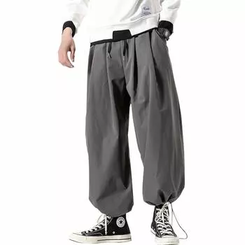 Sarouel Wide Aladdin Loose Hakama Large Adjustable Loungewear [SUKESEM] Брюки, мужские брюки, брюки, брюки, размер, простые, стринги, (Серый, 2XL) серый