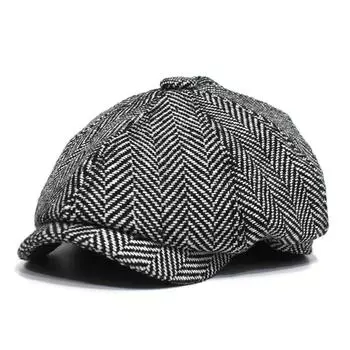 Саржевая восьмиугольная кепка, толстая кепка с узором «елочка», берет, кепка газетчика в литературном стиле с утиным язычком 56-58cn чёрный