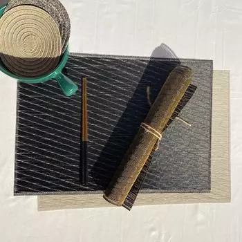 Саржевый простой моющийся гостиничный термостойкий противоскользящий виниловый коврик для столовых приборов золотой/чёрный